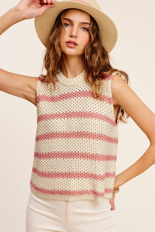Bree Stripe Sleeveless Sweater Top