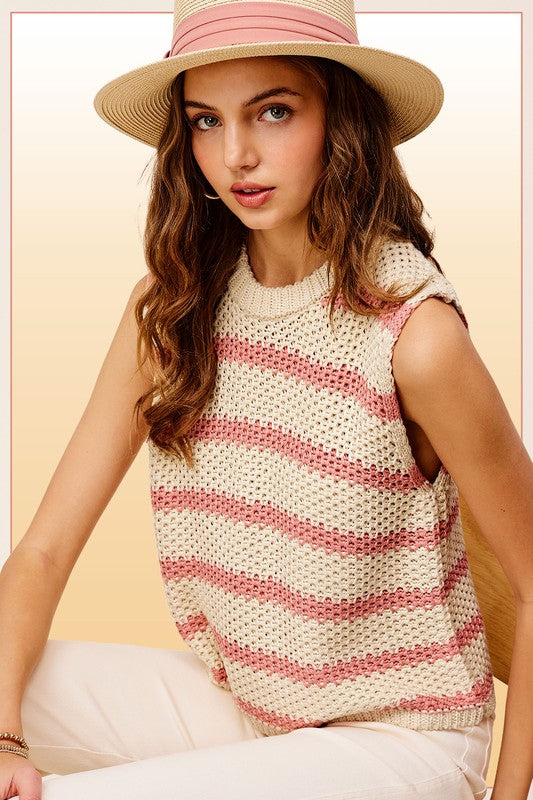 Bree Stripe Sleeveless Sweater Top
