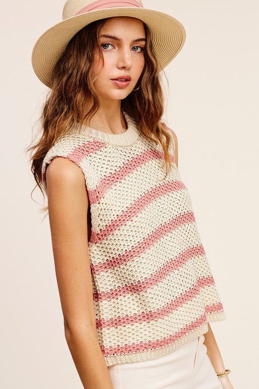 Bree Stripe Sleeveless Sweater Top
