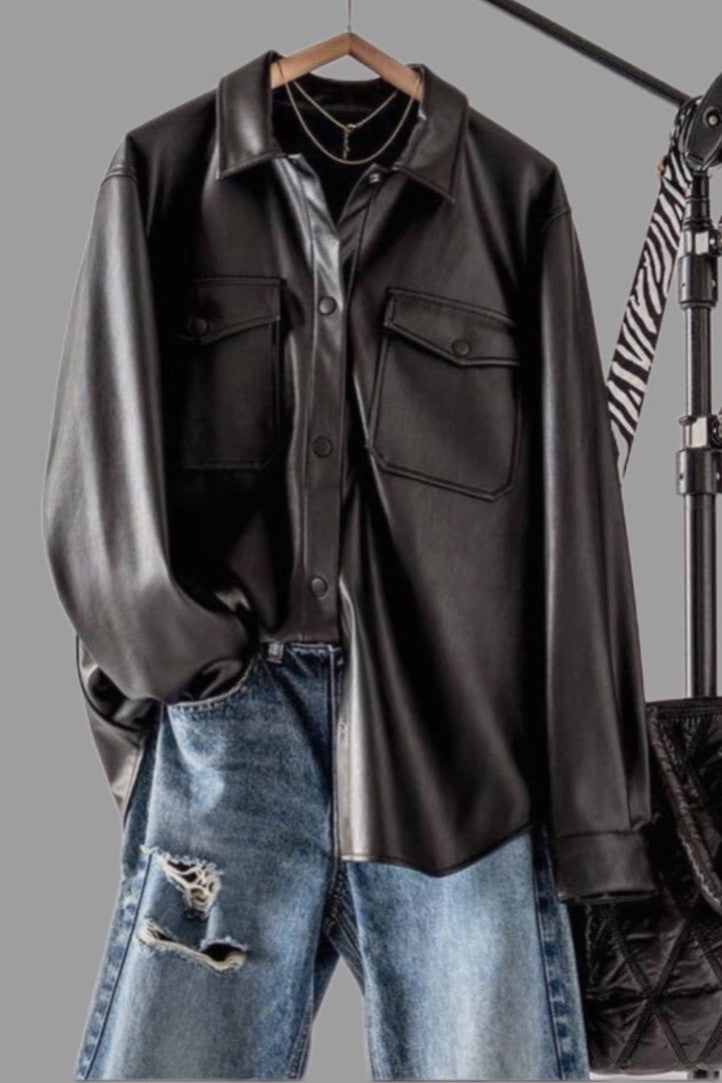 Dawson Faux Leather Shirt Black