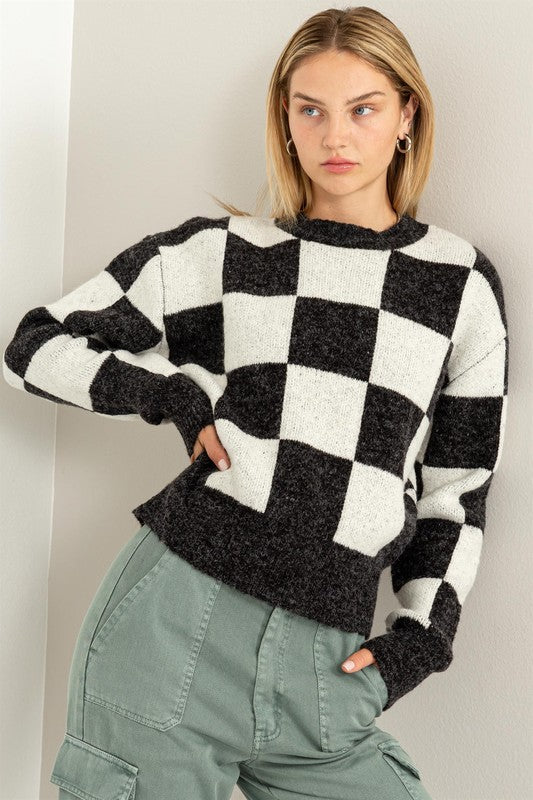 Weekend Chills Checkered Sweater - envy boutique