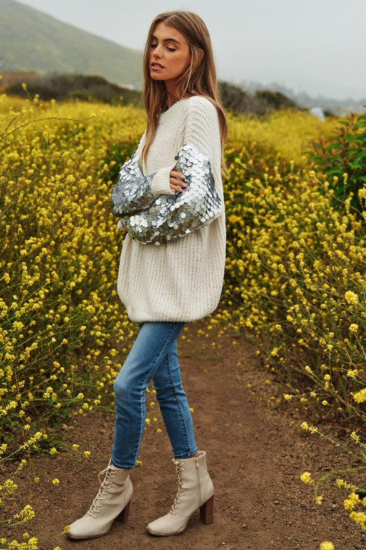 Sequin Sleeve Sweater - envy boutique