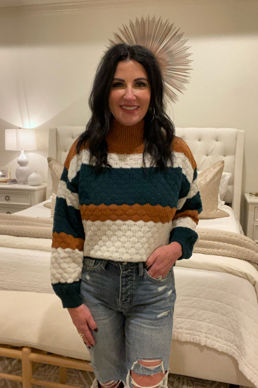 Stripe Knit Sweater Hunter Green Multi