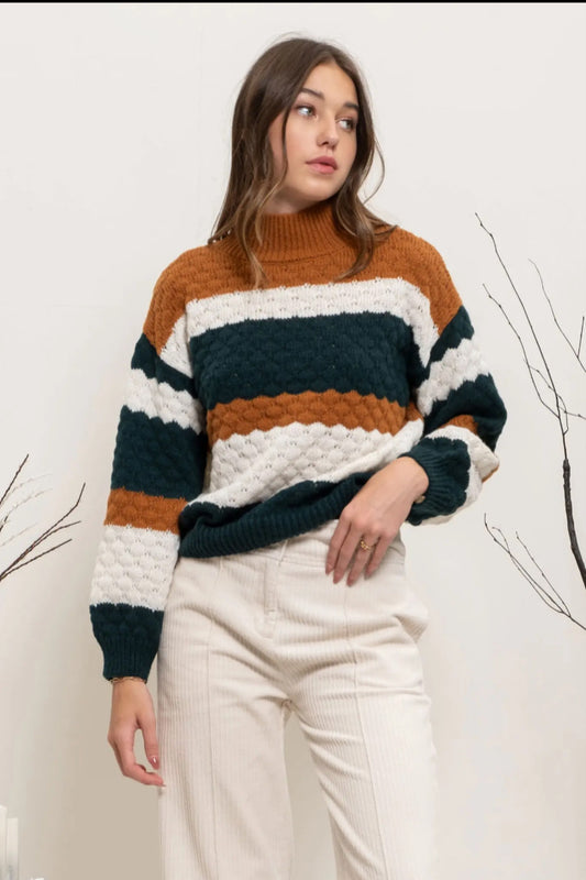 Stripe Knit Sweater Hunter Green Multi