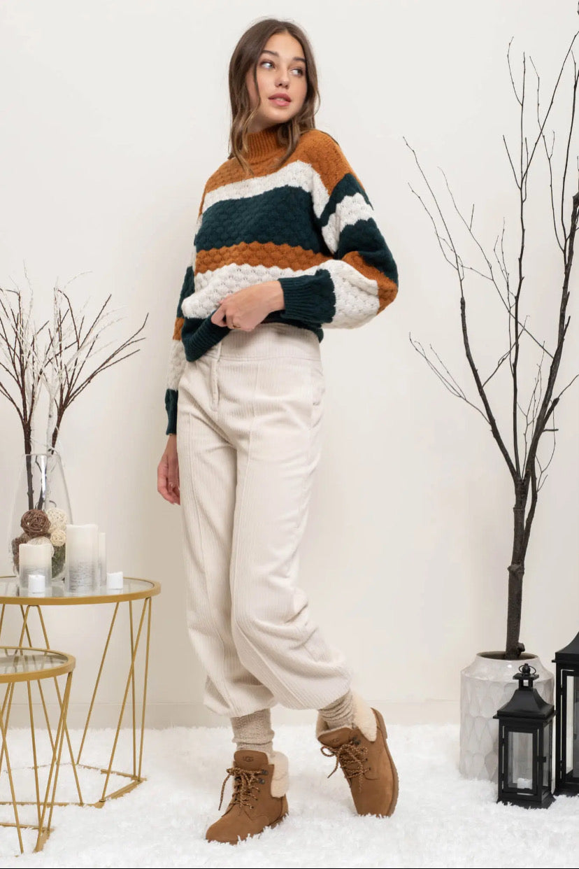 Stripe Knit Sweater Hunter Green Multi